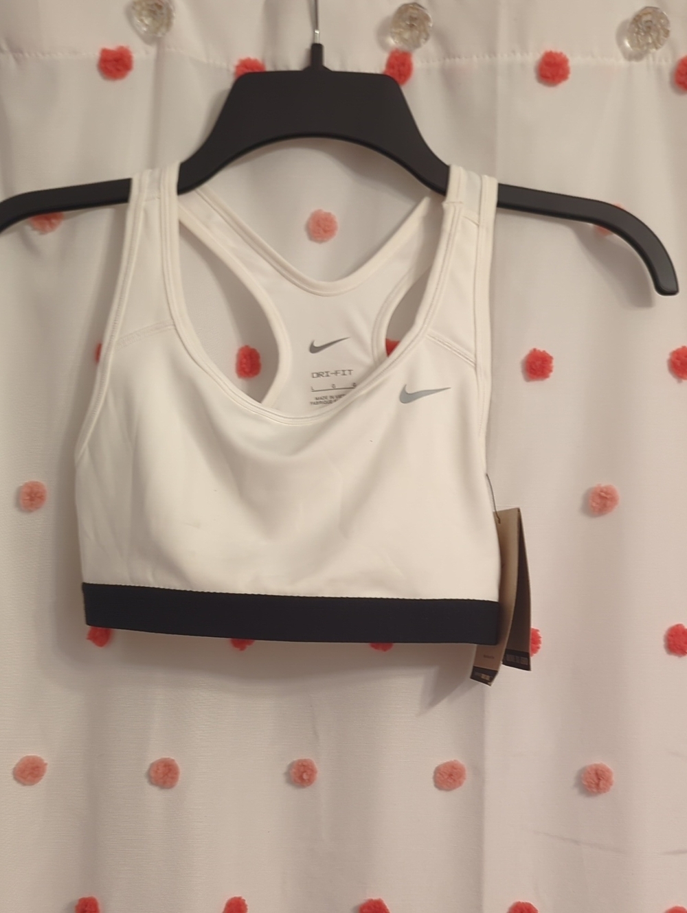Nike White Dri-FIT Racerback Sports Bra with Black Band